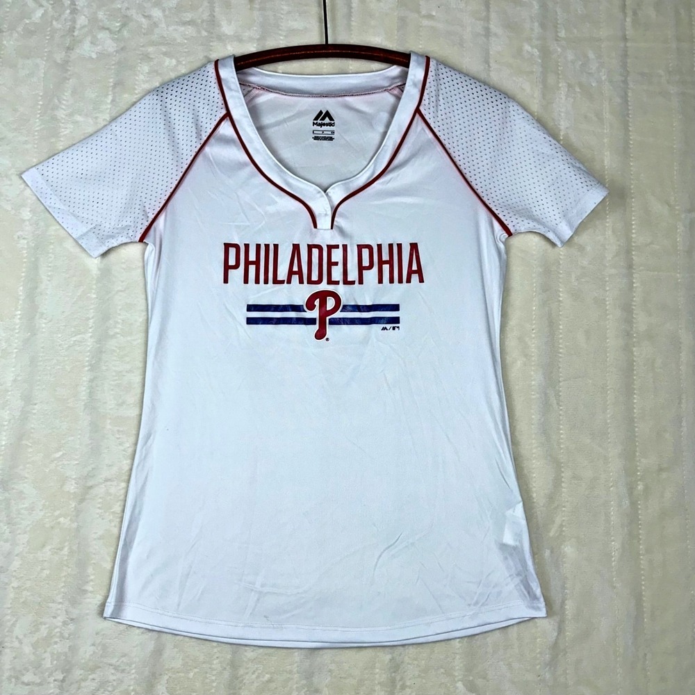 Majestic Philadelphia Phillies Women's‎ Jersey Shirt S Mesh MLB Athletic